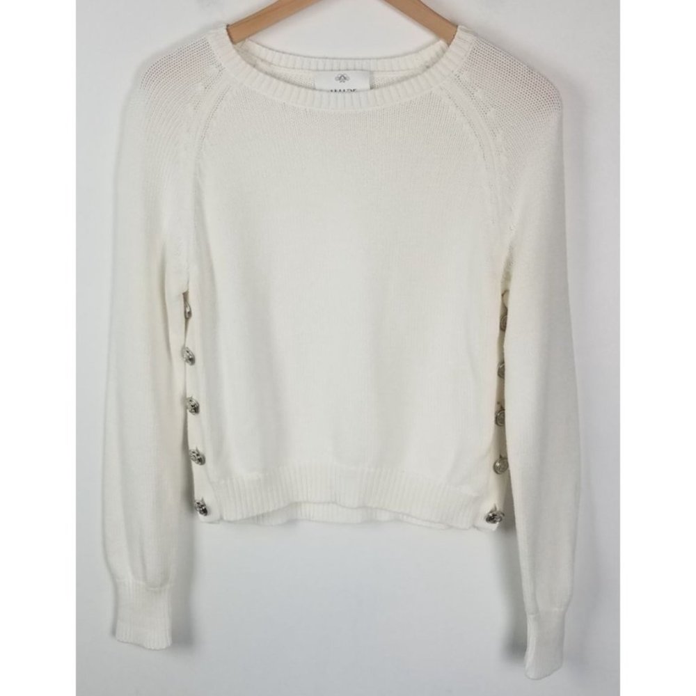 Allude Women's Sz. S White Knit Nautical Button Side Closure Sweater